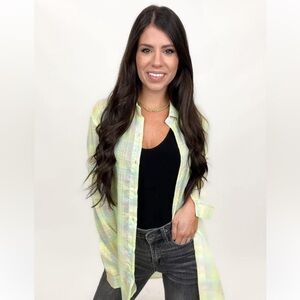 NWOT ADORA Women’s Pastel Yellow Plaid Button-Down Shirt Size Medium